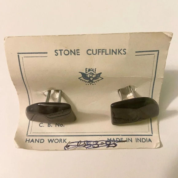 Vintage Lot of 2 Stone Cuff Links Eagle Hand Made in India - Picture 5 of 14